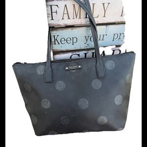Kate Spade Hani Haven Lane Black Vegan Glitter Dot Large Zip Top Tote